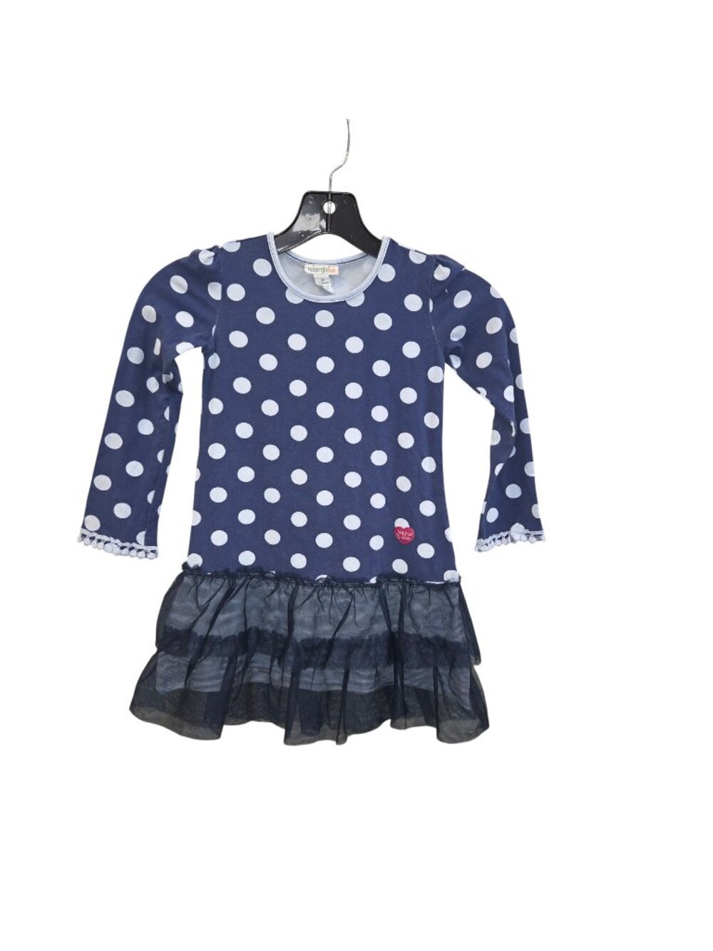 Naartjie Girls 5 Dress Blue Polka a dot Pattern zRuffled Mesh Hem. 4281